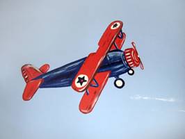 Blue And Red Plane - Mural