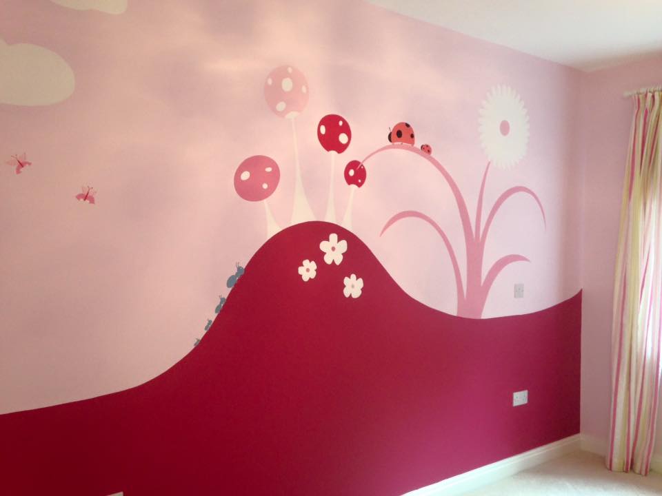 Pink Mushroom And Ant Mural