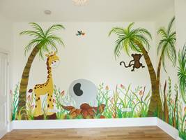 Giraffe Monkey Elephant Mural