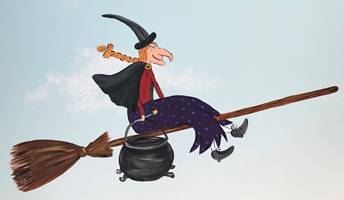 Witch On Broom Mural