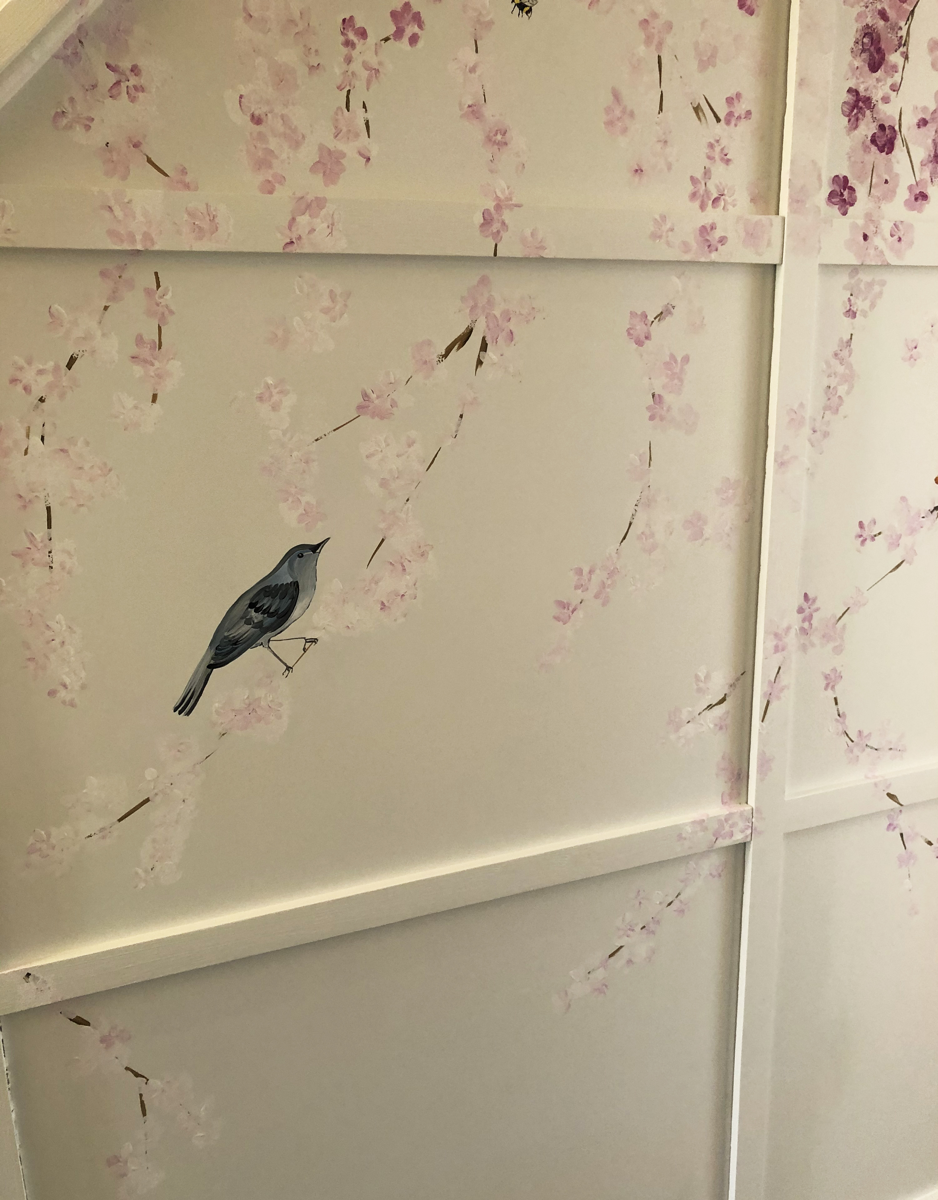 Cascading Cherry Blossom Mural Art
