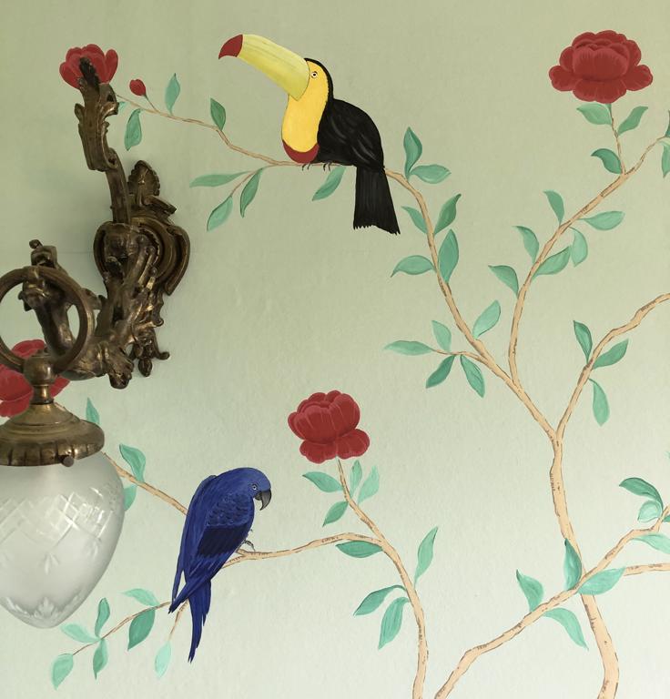 Bird & Flower Chinoiserie Mural Art
