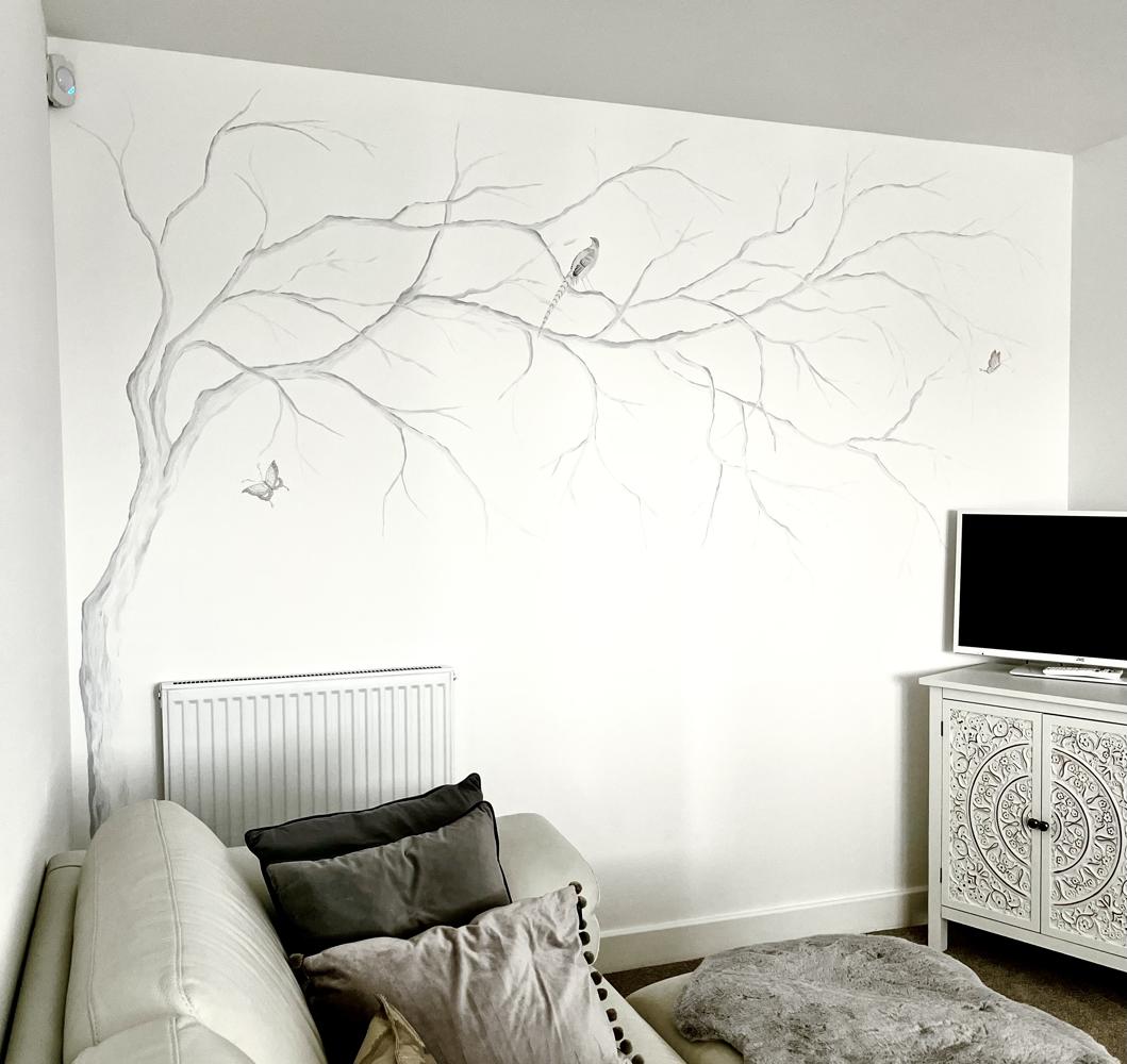 Silver Grey Japanese Tree Mural